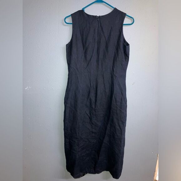 Talbots Black Midi Dress with Button Accents 100% Irish linen #736 - Picture 4 of 8